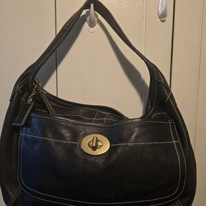 Coach Black Leather Hobo Bag with Gold Hardware